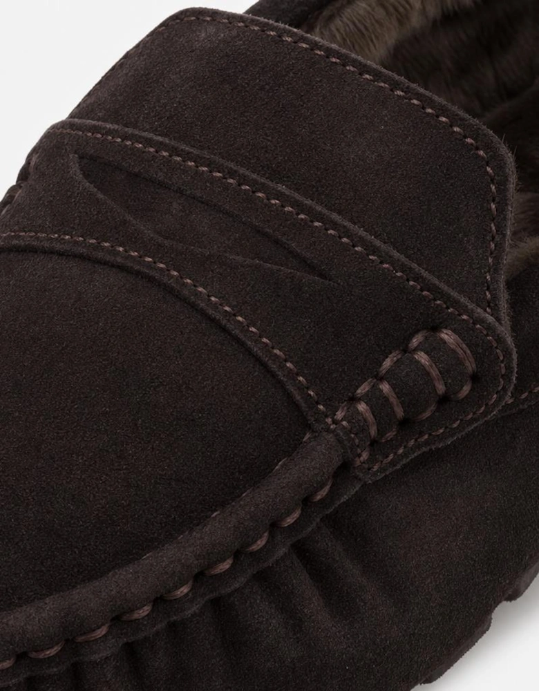 Totes Isotoner FUR LINED SUEDE MOCCASIN SLIPPER Mens Moccasins Brown