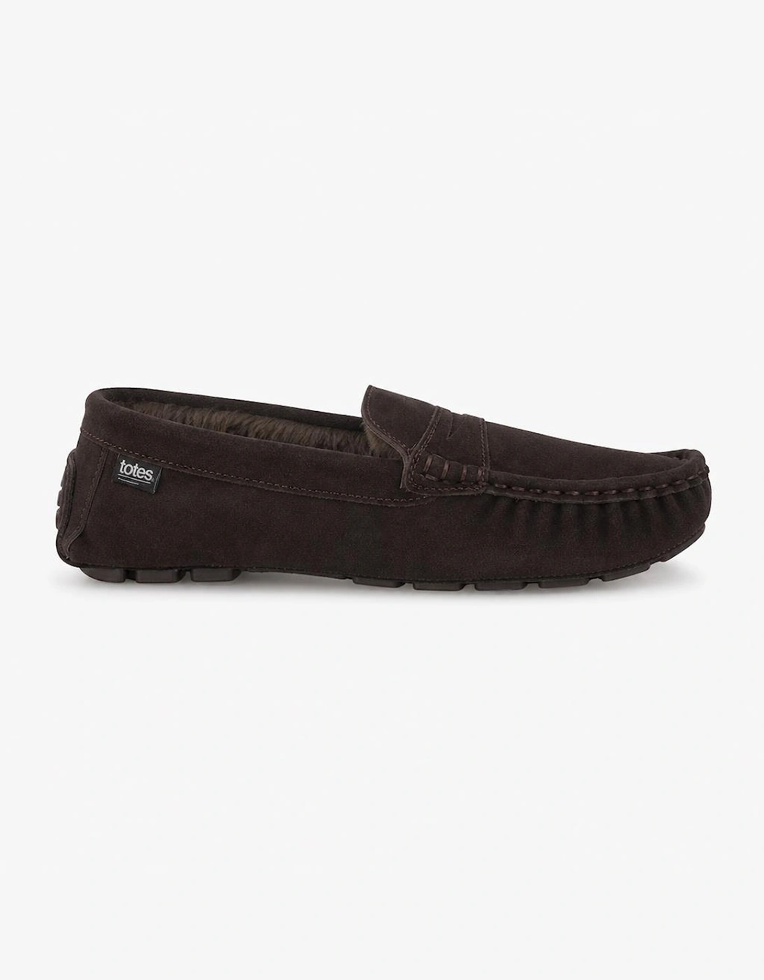 Totes Isotoner FUR LINED SUEDE MOCCASIN SLIPPER Mens Moccasins Brown