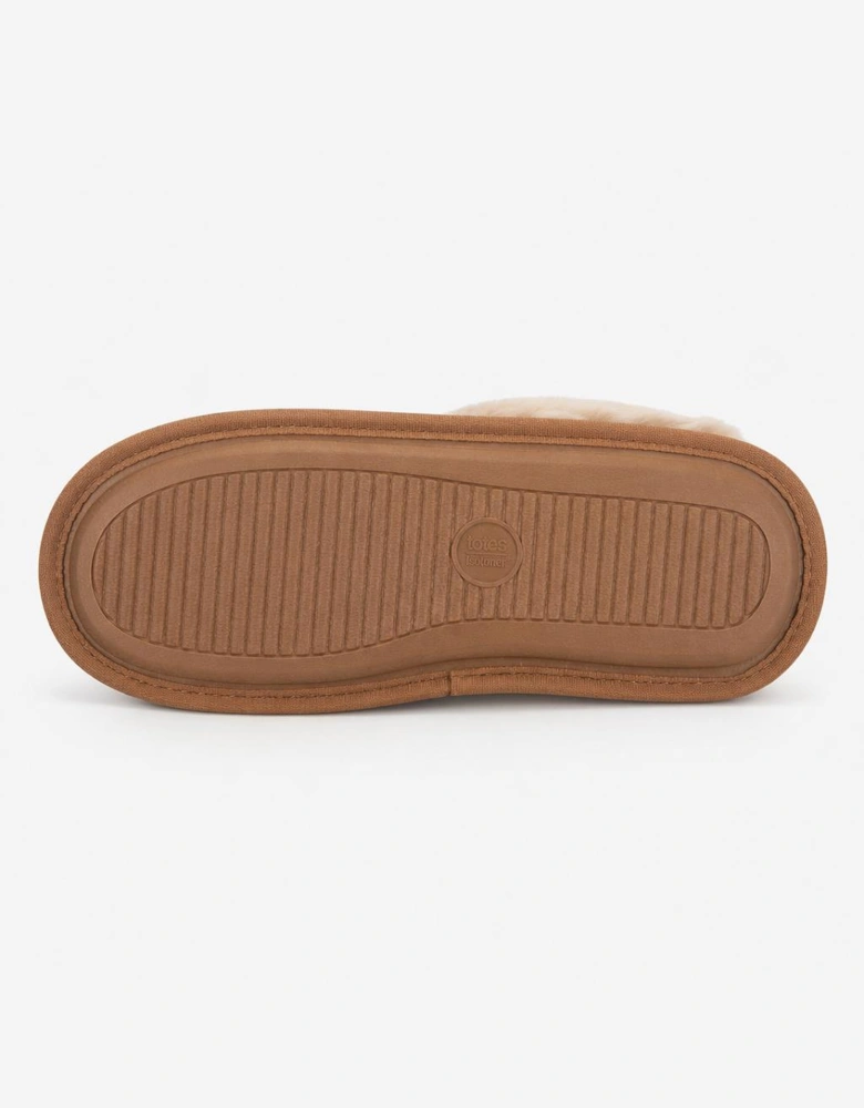 Totes Isotoner SUEDE MULE SLIPPER WITH FUR CUFF Womens Mules Tan
