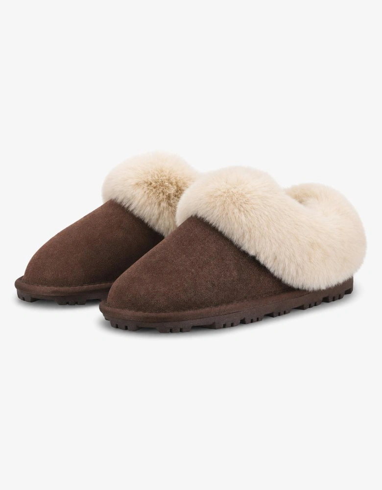 Totes Isotoner SUEDE BOOTIE WITH FUR CUFF Womens Slipper Boots Brown