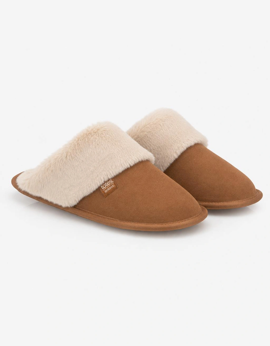 Totes Isotoner SUEDE MULE SLIPPER WITH FUR CUFF Womens Mules Tan