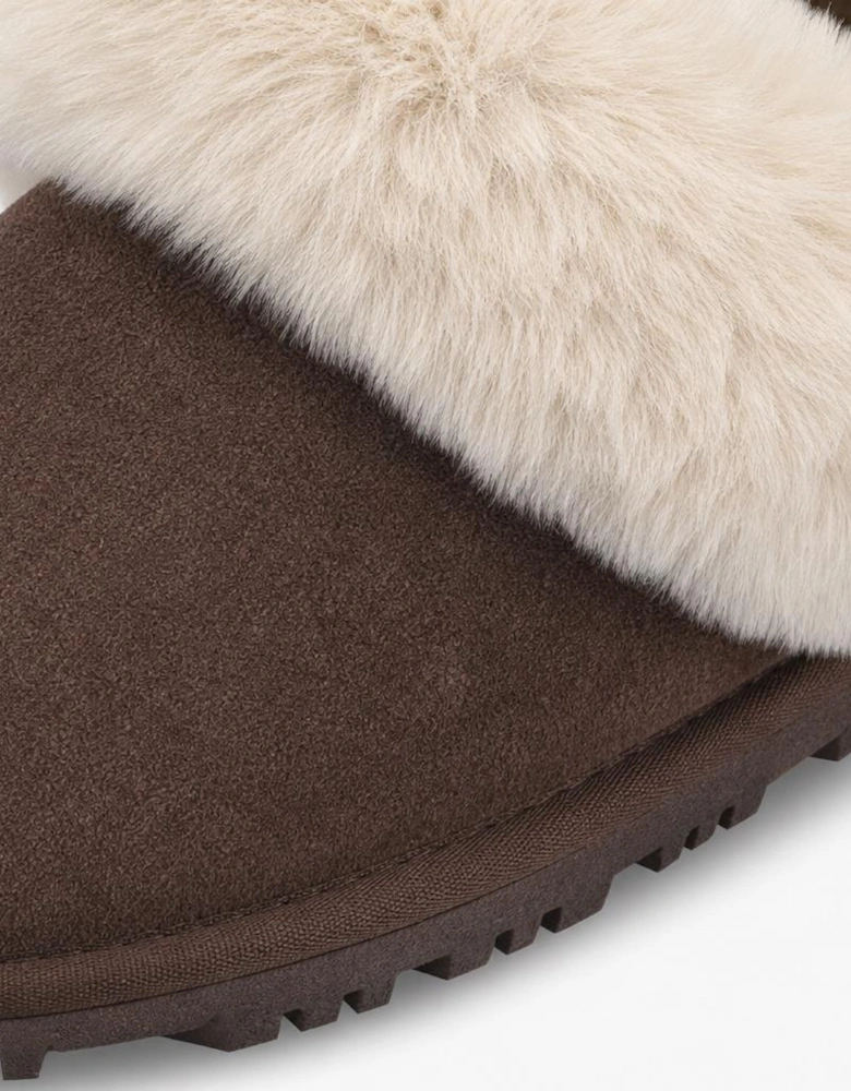 Totes Isotoner SUEDE BOOTIE WITH FUR CUFF Womens Slipper Boots Brown