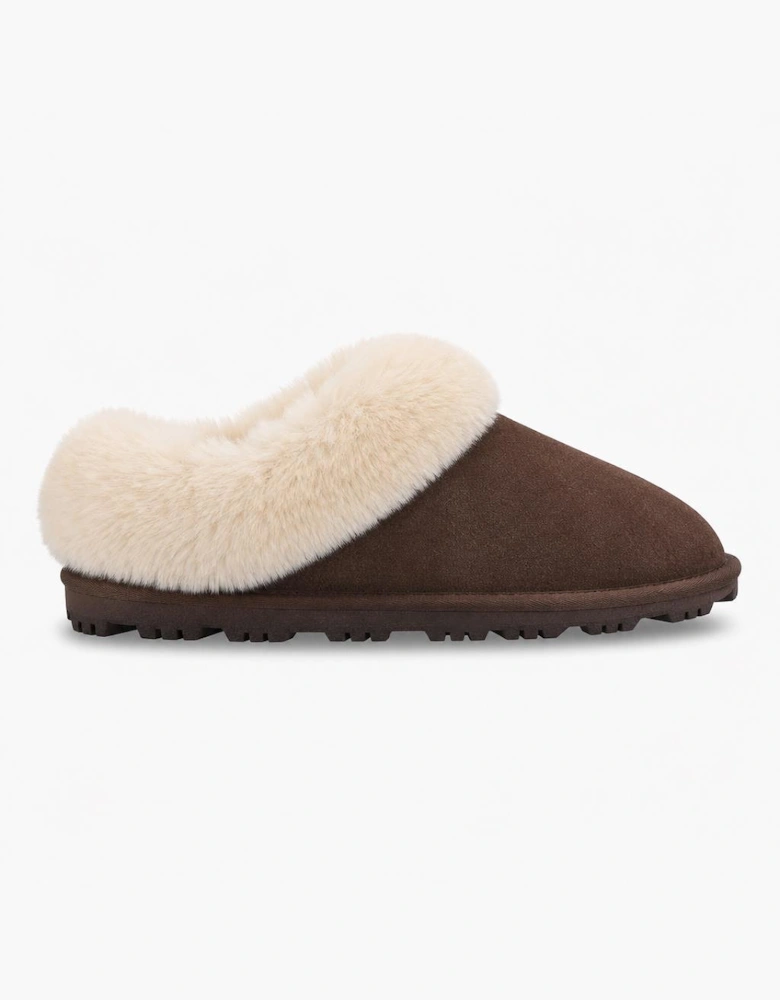 Totes Isotoner SUEDE BOOTIE WITH FUR CUFF Womens Slipper Boots Brown