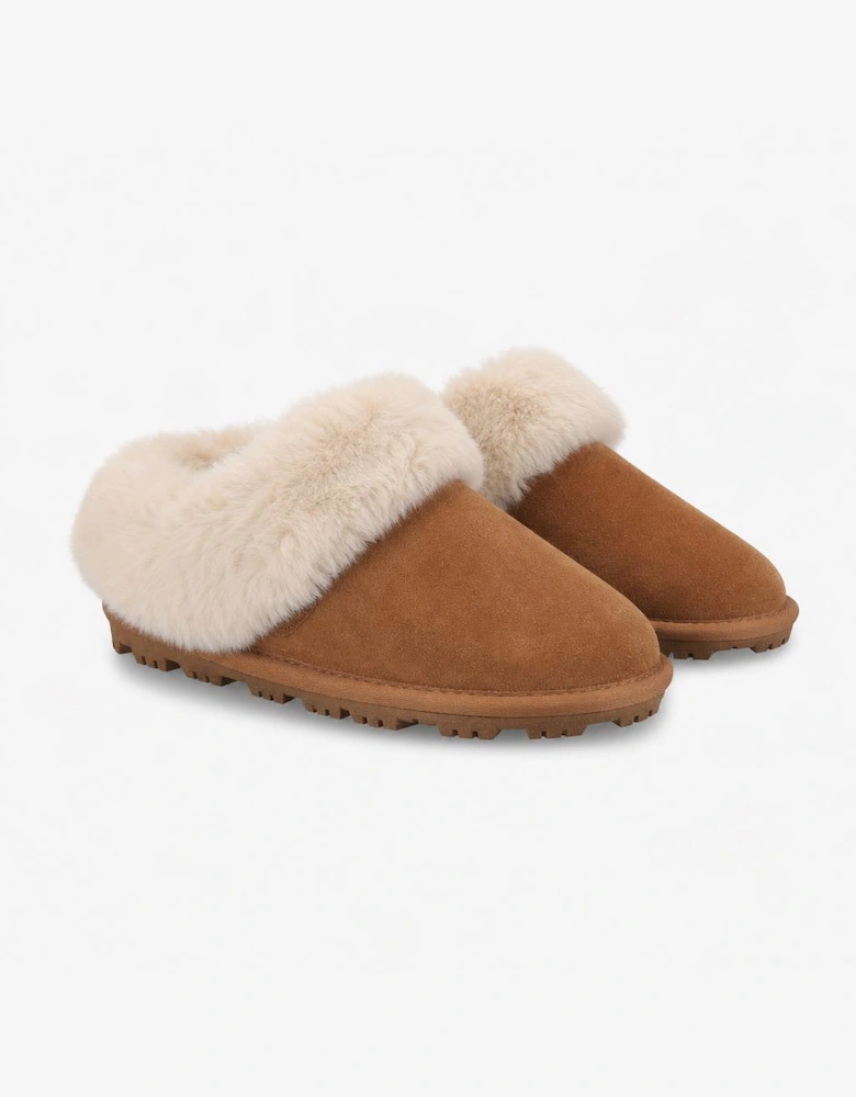 Totes Isotoner SUEDE BOOTIE WITH FUR CUFF Womens Slipper Boots Tan