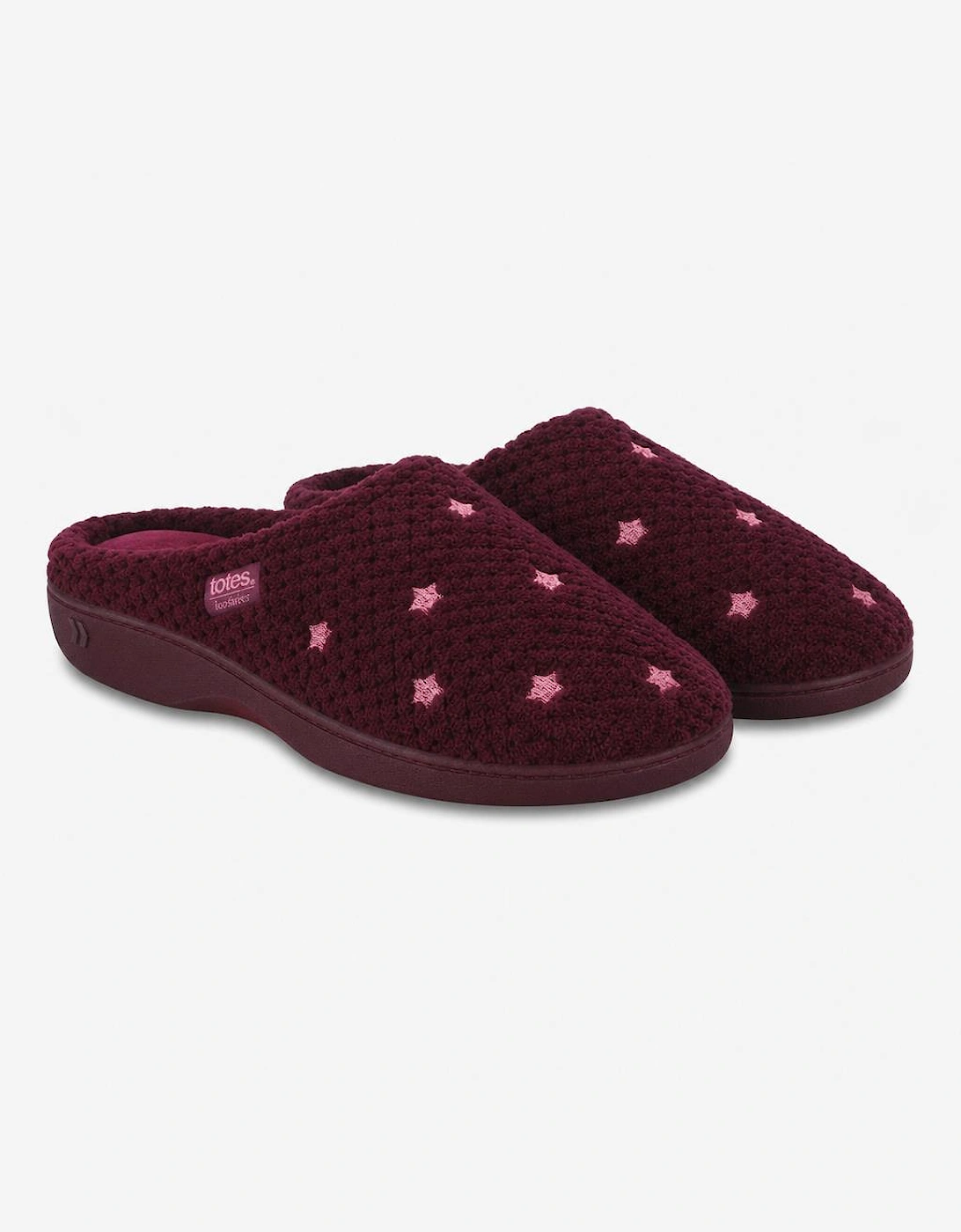 Totes Isotoner POPCORN TERRY MULE SLIPPER Womens Mules Burgundy Star