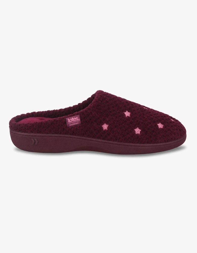 Totes Isotoner POPCORN TERRY MULE SLIPPER Womens Mules Burgundy Star