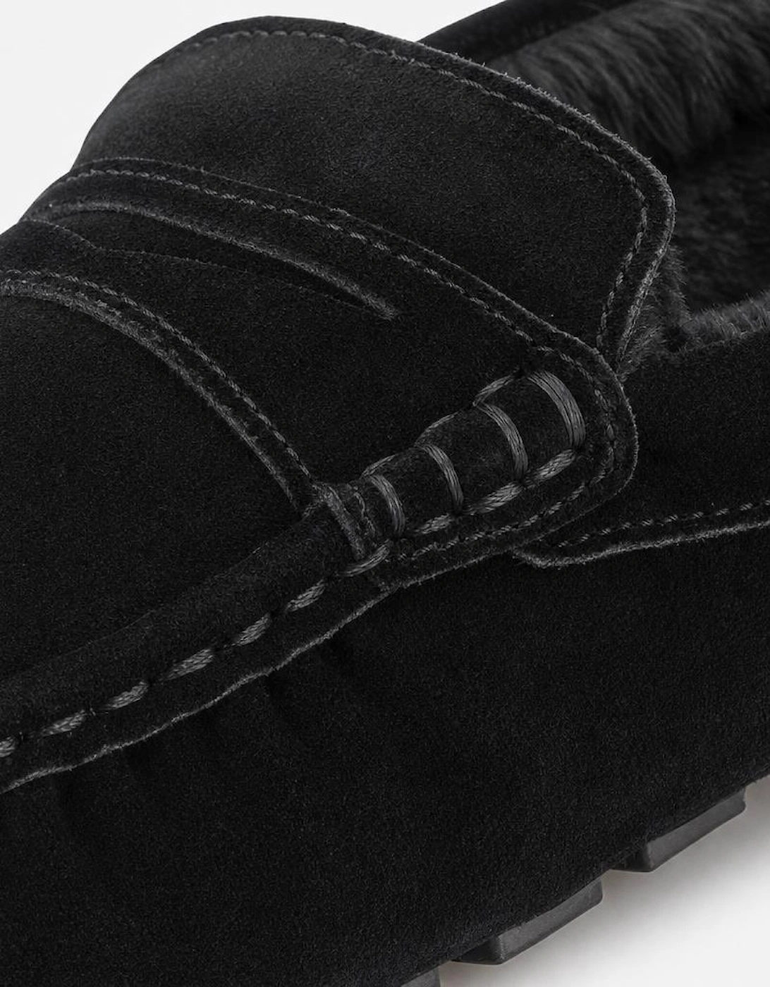 Totes Isotoner FUR LINED SUEDE MOCCASIN SLIPPER Mens Full Slippers Black