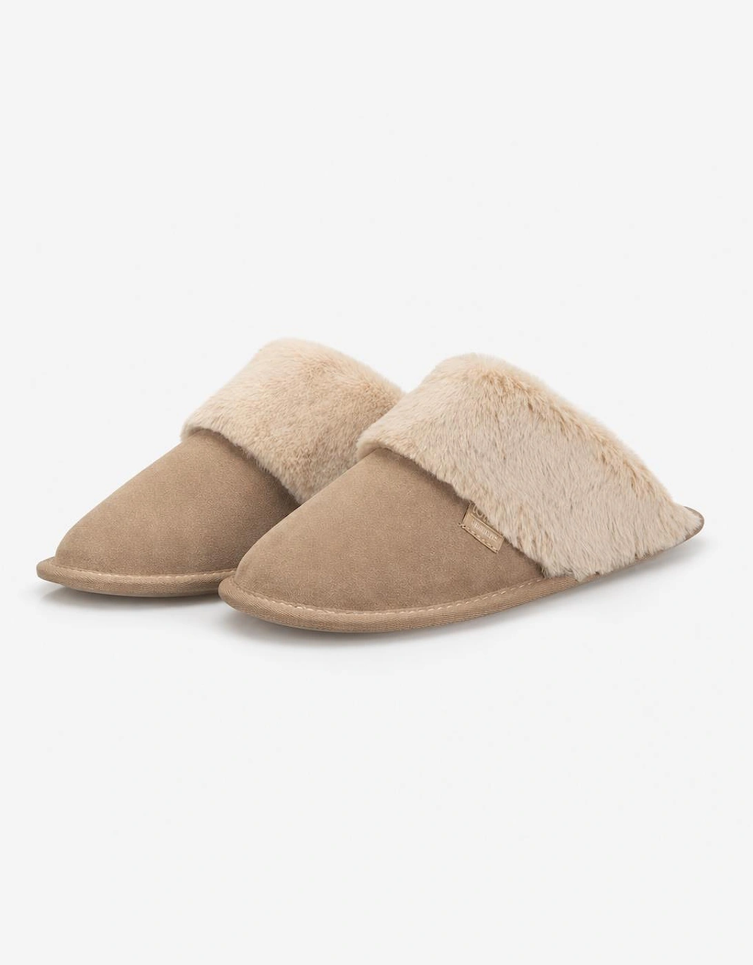 Totes Isotoner SUEDE MULE SLIPPER WITH FUR CUFF Womens Mules Sand