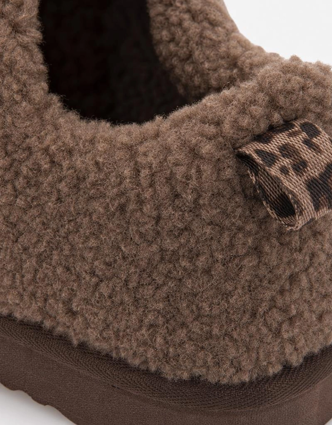 Totes Isotoner BORG BOOTIE WITH BACK TAPE DETAIL Womens Slipper Boots Brown