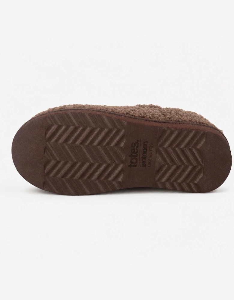 Totes Isotoner BORG BOOTIE WITH BACK TAPE DETAIL Womens Slipper Boots Brown