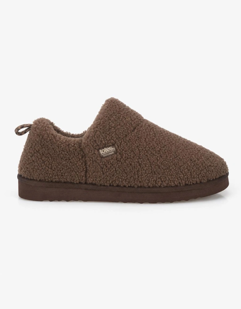 Totes Isotoner BORG BOOTIE WITH BACK TAPE DETAIL Womens Slipper Boots Brown