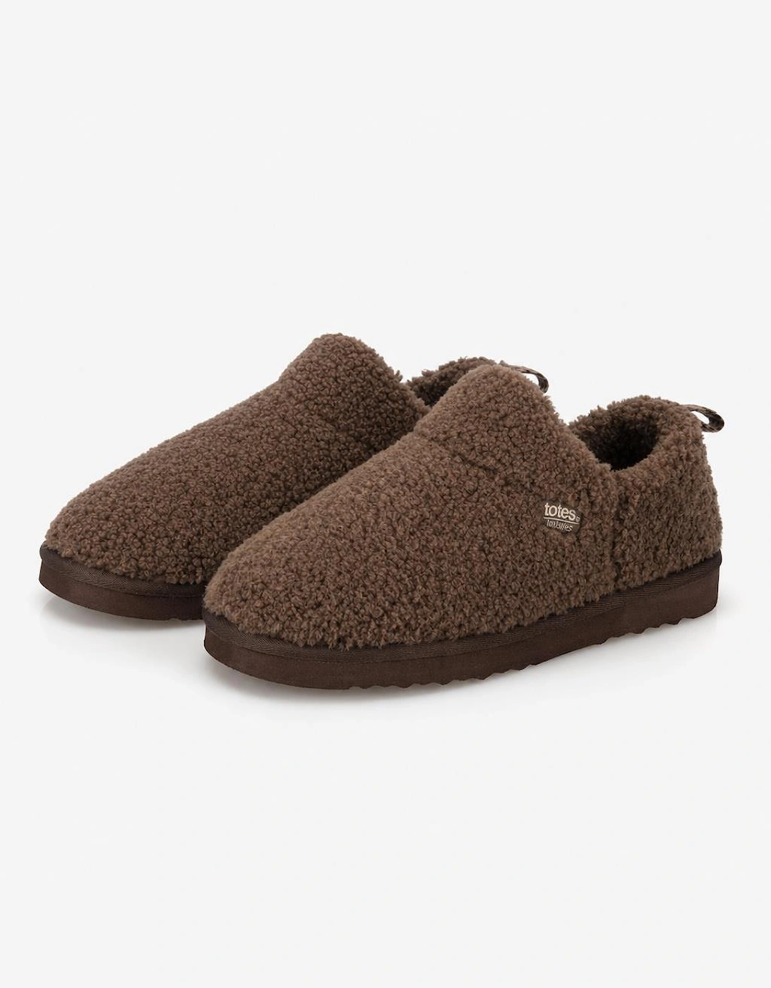 Totes Isotoner BORG BOOTIE WITH BACK TAPE DETAIL Womens Slipper Boots Brown