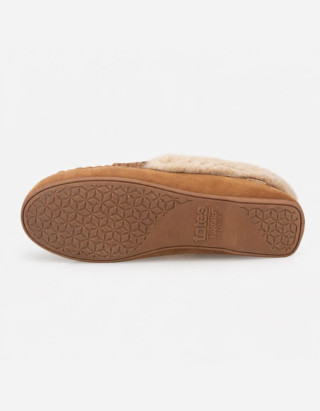 Totes Isotoner FUR LINED SUEDE MOCCASIN SLIPPER WITH KEEPER TAB Womens Moccasins Tan