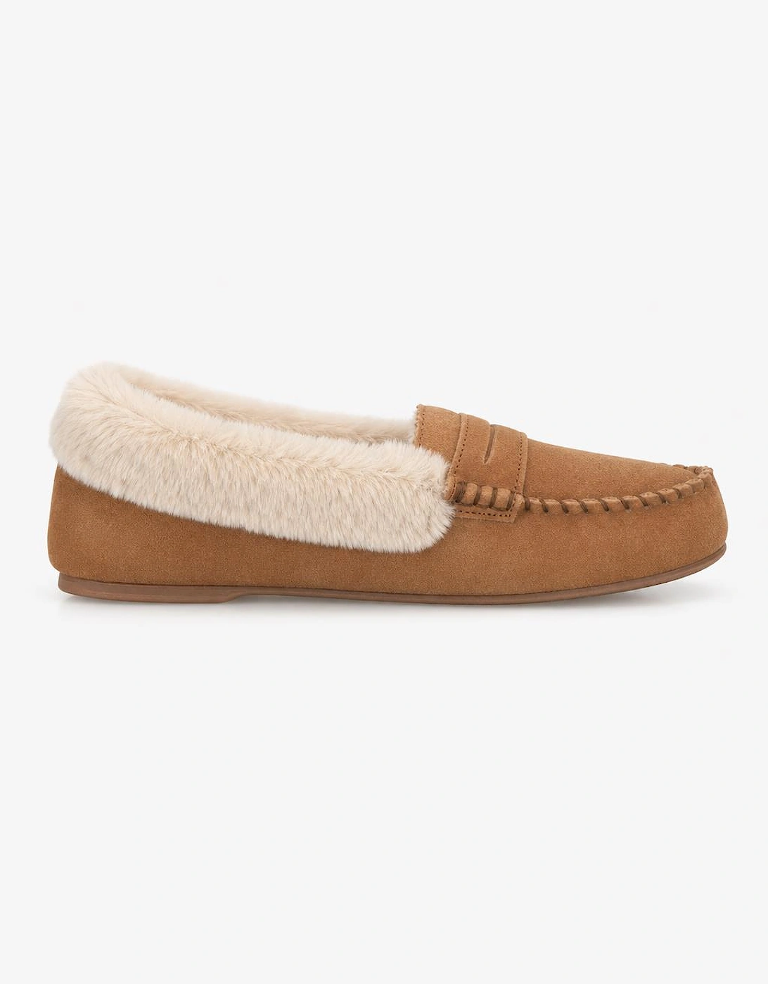 Totes Isotoner FUR LINED SUEDE MOCCASIN SLIPPER WITH KEEPER TAB Womens Moccasins Tan