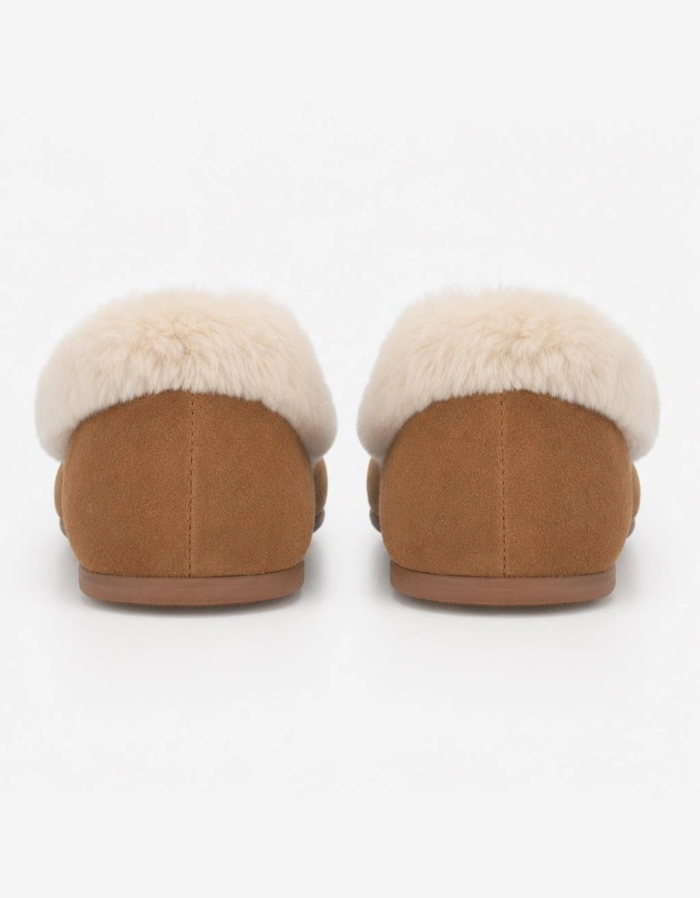 Totes Isotoner FUR LINED SUEDE MOCCASIN SLIPPER WITH KEEPER TAB Womens Moccasins Tan