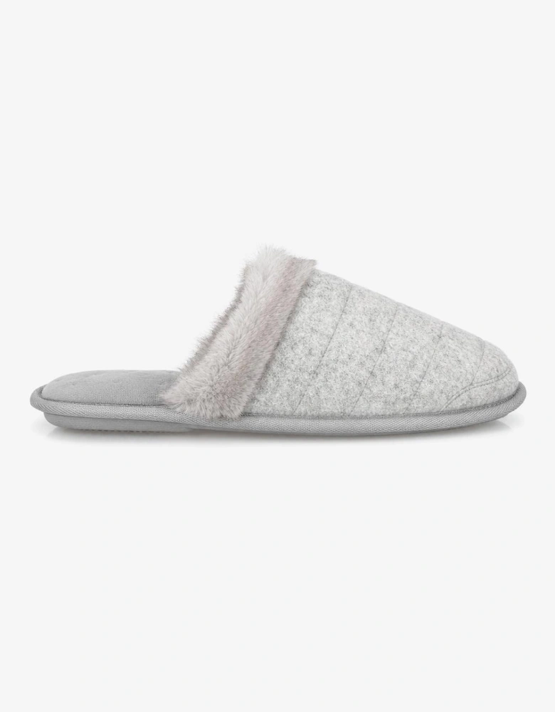 Totes Isotoner BRUSHED MARL MULE SLIPPERS WITH FUR CUFF Womens Mules Grey