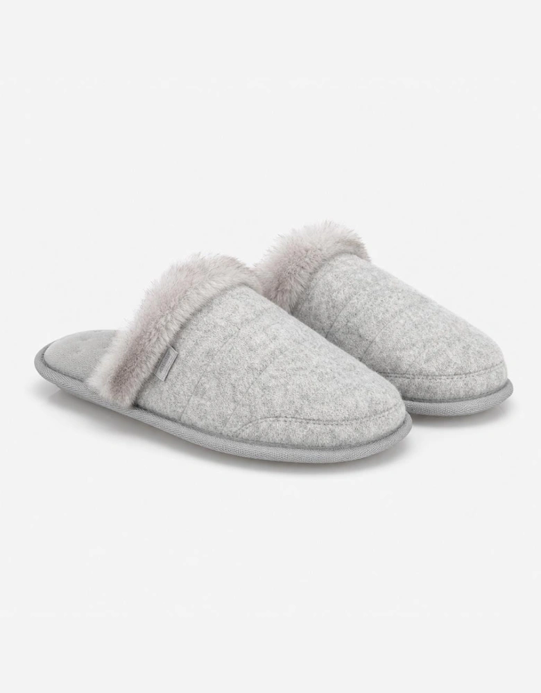 Totes Isotoner BRUSHED MARL MULE SLIPPERS WITH FUR CUFF Womens Mules Grey