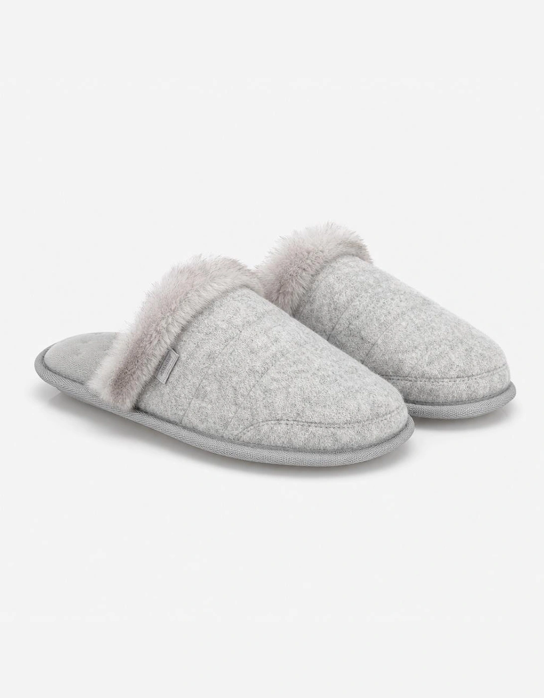 Totes Isotoner BRUSHED MARL MULE SLIPPERS WITH FUR CUFF Womens Mules Grey