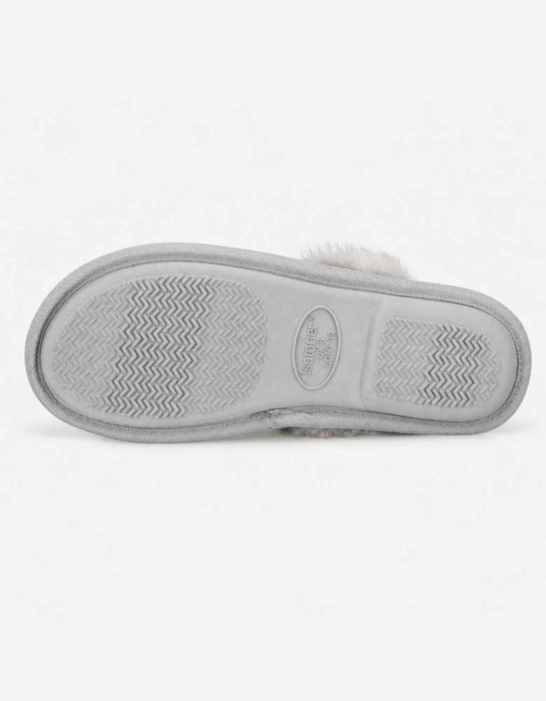 Totes Isotoner BRUSHED MARL MULE SLIPPERS WITH FUR CUFF Womens Mules Grey
