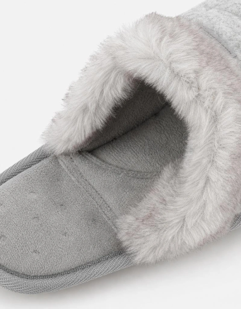 Totes Isotoner BRUSHED MARL MULE SLIPPERS WITH FUR CUFF Womens Mules Grey