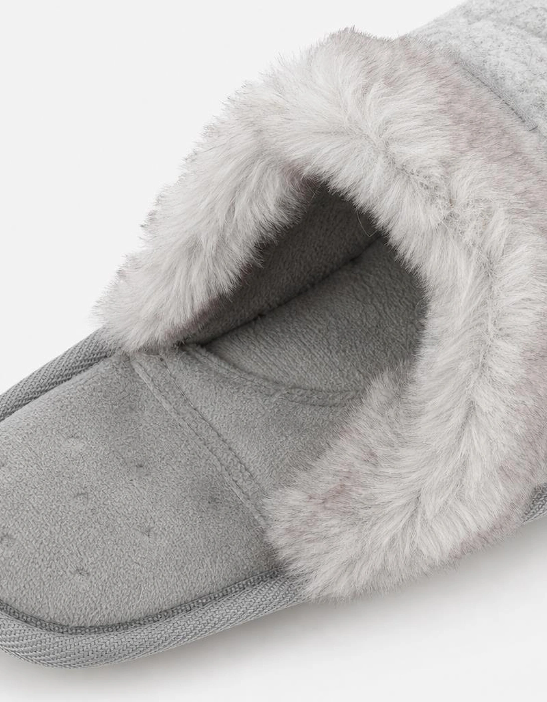 Totes Isotoner BRUSHED MARL MULE SLIPPERS WITH FUR CUFF Womens Mules Grey