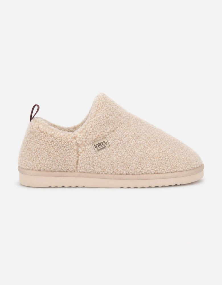 Totes Isotoner BORG BOOTIE WITH BACK TAPE DETAIL Womens Slipper Boots Oat