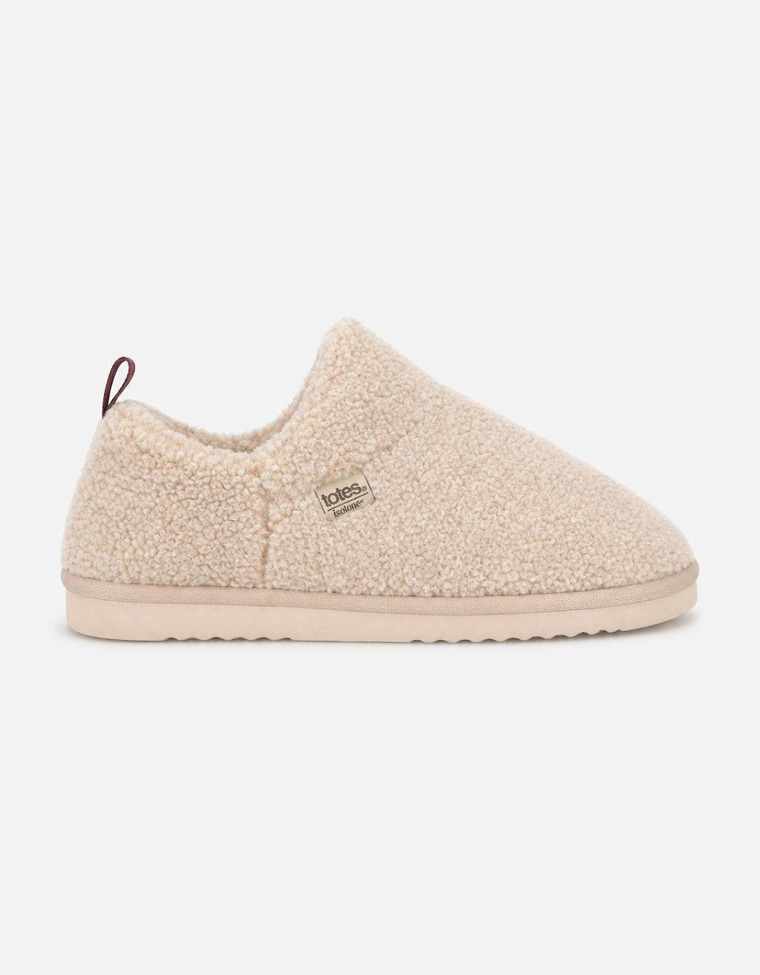Totes Isotoner BORG BOOTIE WITH BACK TAPE DETAIL Womens Slipper Boots Oat