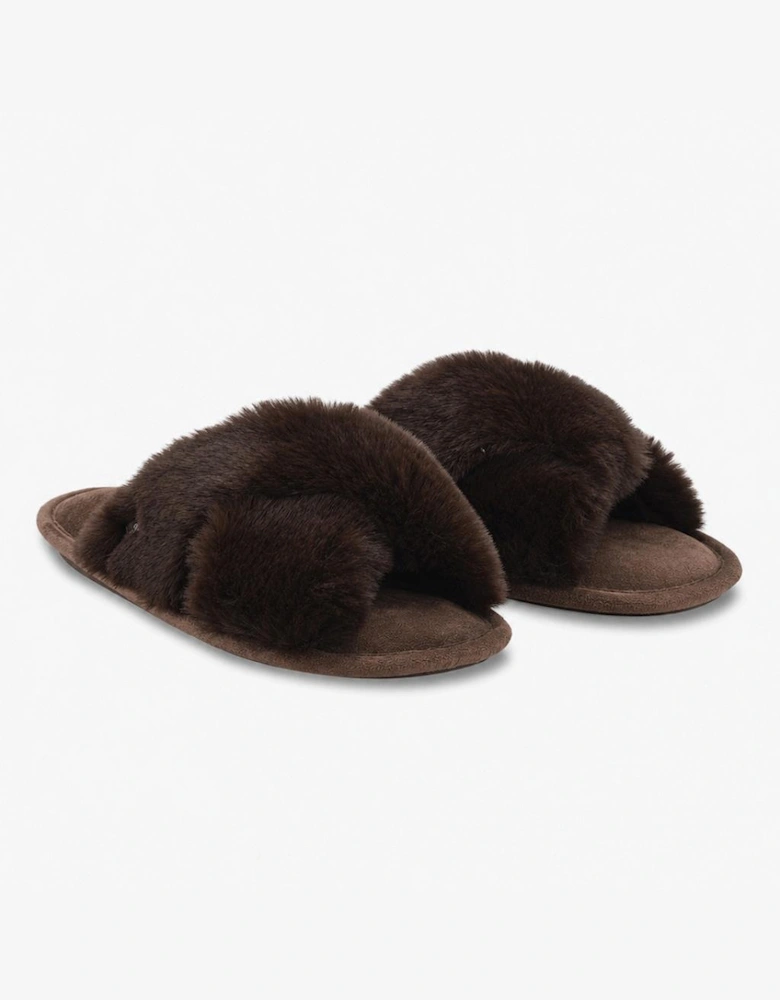 Totes Toasties CROSS FUR SLIDER Womens Mules Chocolate