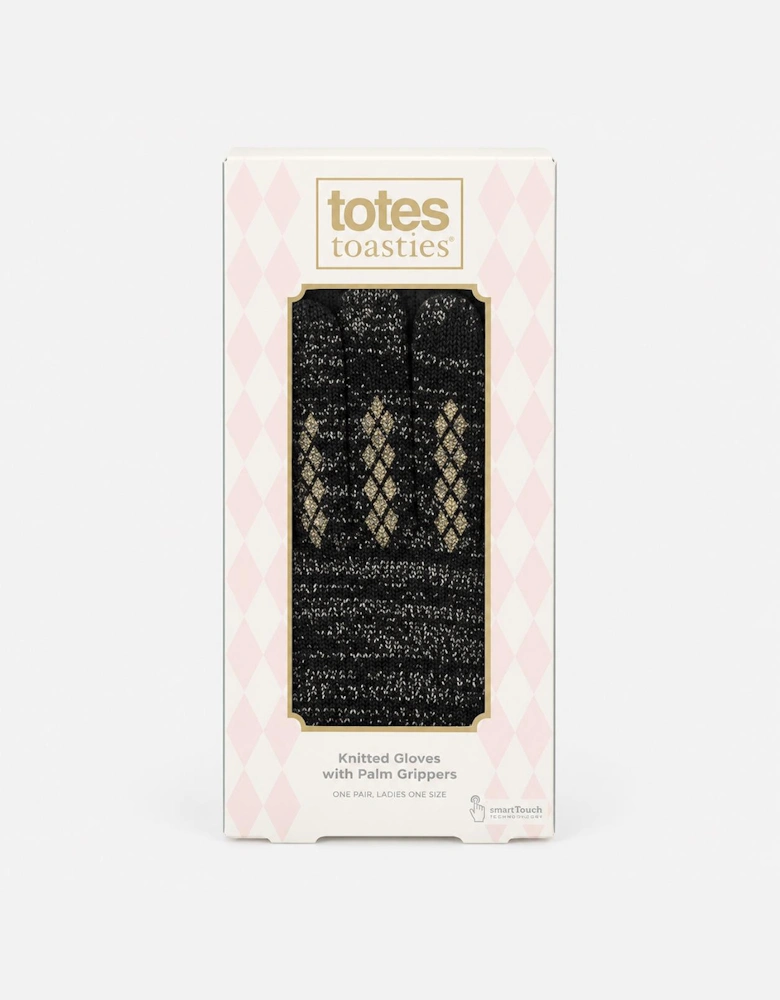 Totes Toasties BRUSHED KNITTED SMARTOUCH GLOVES Womens Touchscreen Gloves Black Sparkle