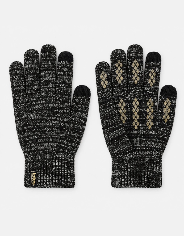 Totes Toasties BRUSHED KNITTED SMARTOUCH GLOVES Womens Touchscreen Gloves Black Sparkle
