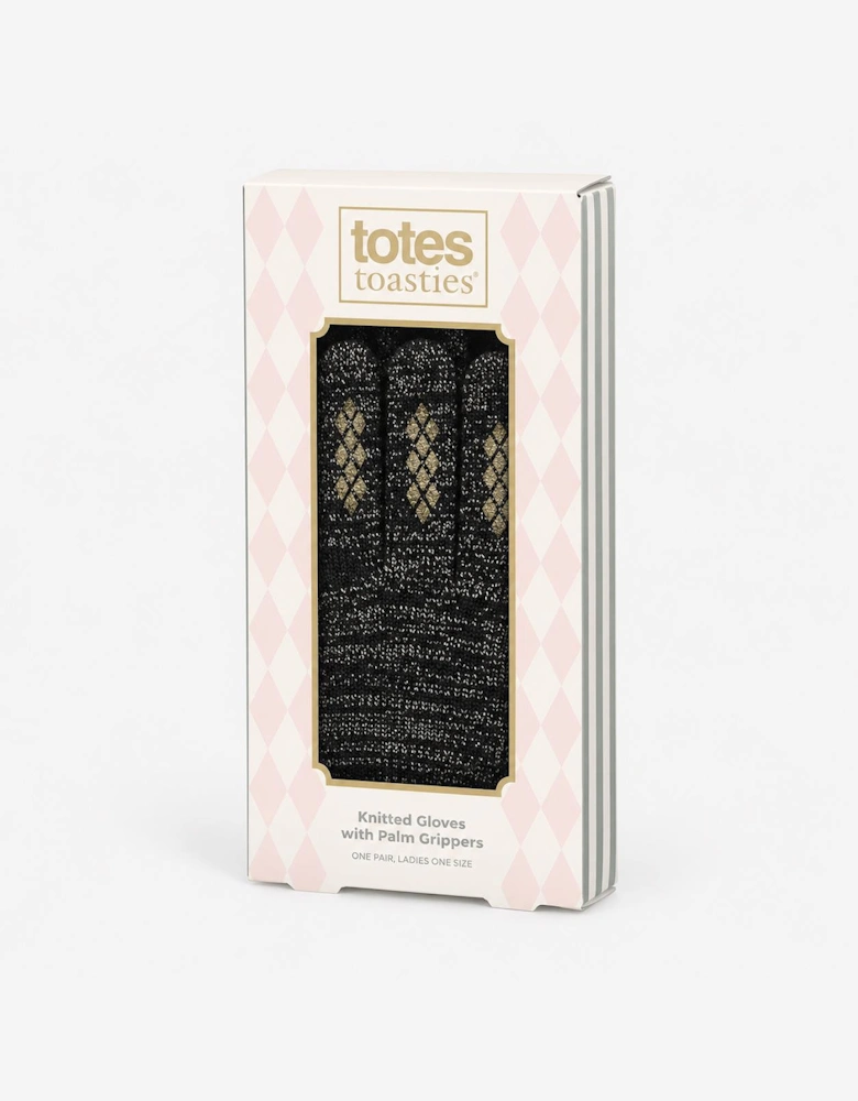 Totes Toasties BRUSHED KNITTED SMARTOUCH GLOVES Womens Touchscreen Gloves Black Sparkle