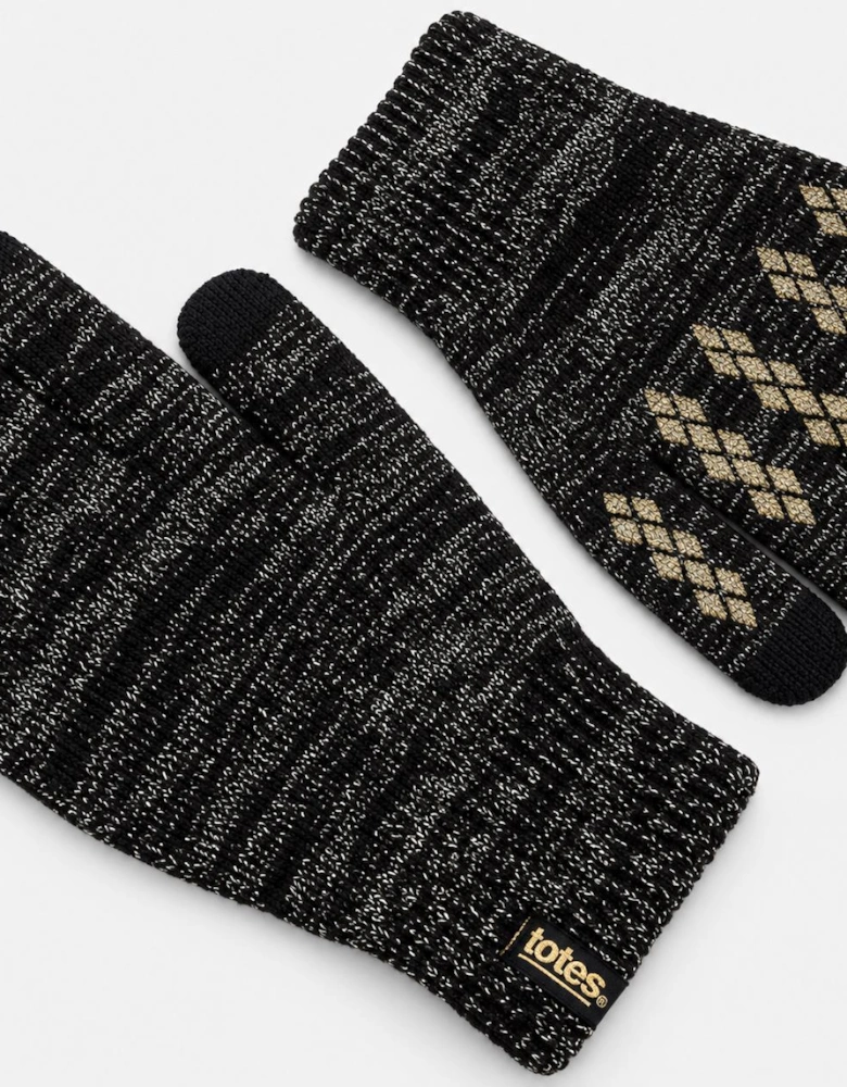 Totes Toasties BRUSHED KNITTED SMARTOUCH GLOVES Womens Touchscreen Gloves Black Sparkle