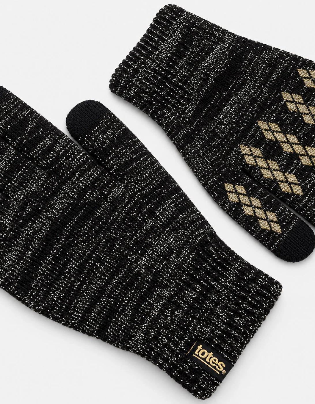 Totes Toasties BRUSHED KNITTED SMARTOUCH GLOVES Womens Touchscreen Gloves Black Sparkle