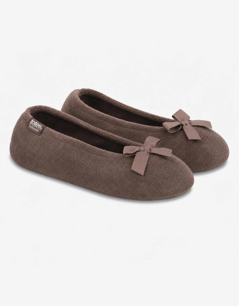 Totes Isotoner TERRY BALLERINA SLIPPER Womens Full Slippers Taupe