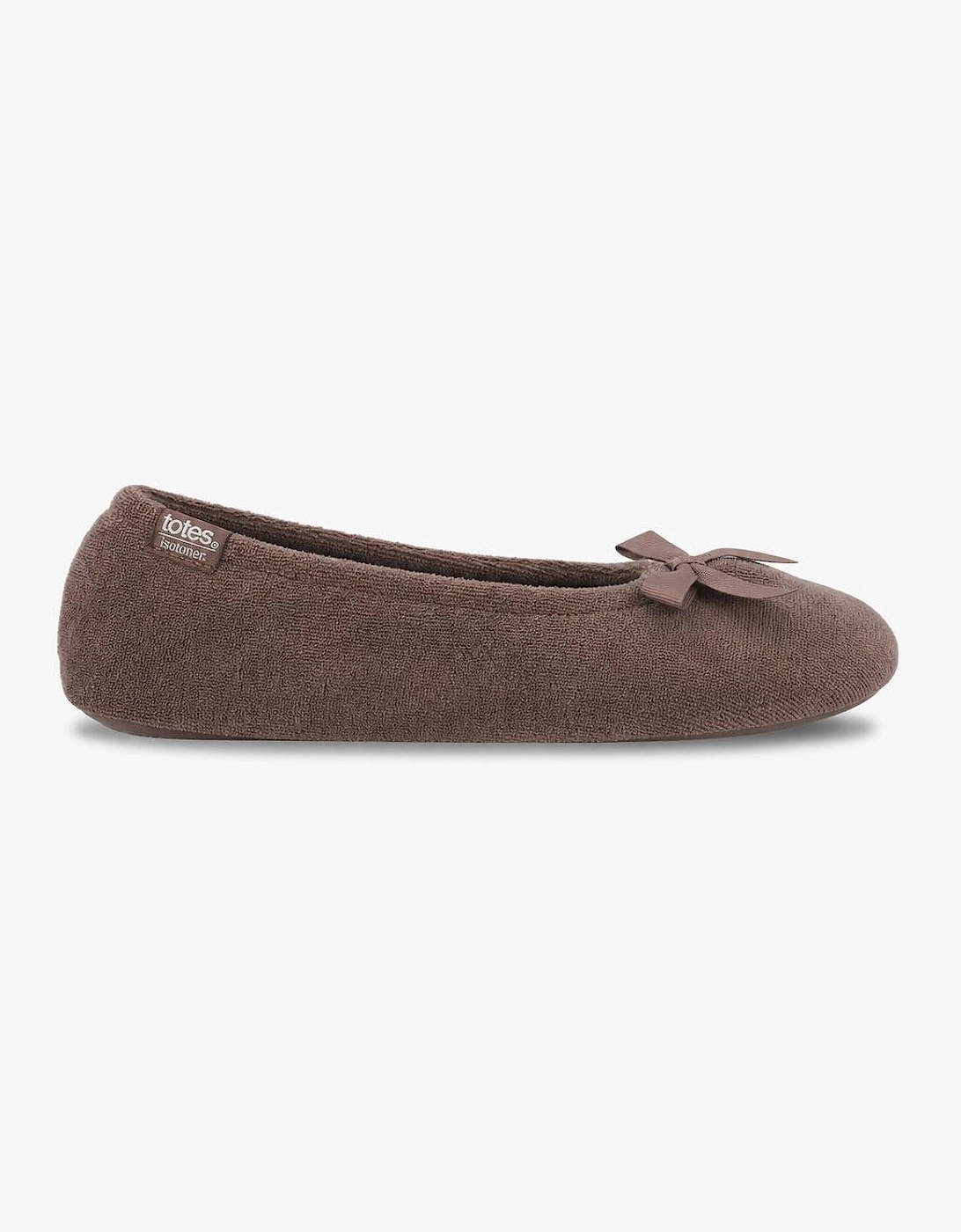 Totes Isotoner TERRY BALLERINA SLIPPER Womens Full Slippers Taupe