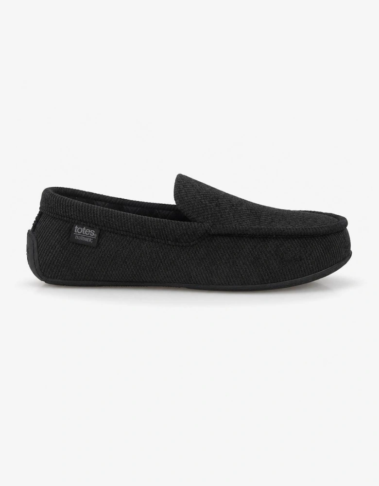 Totes Isotoner SOFT CORD MOCCASIN SLIPPER Mens Moccasins Black