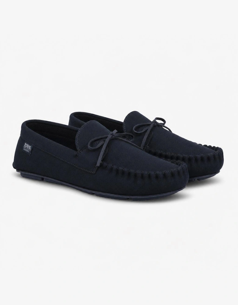 Totes Isotoner HERRINGBONE LINED MOCCASIN Mens Moccasins Navy