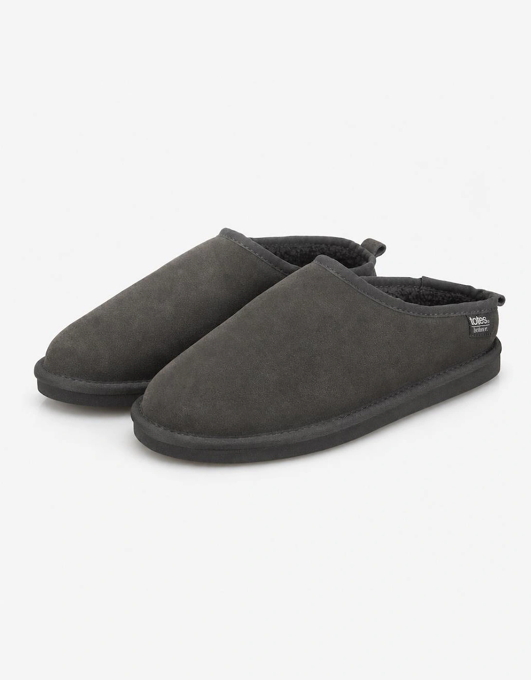 Totes Isotoner BORG LINED SUEDE MULE SLIPPER Mens Mules Grey