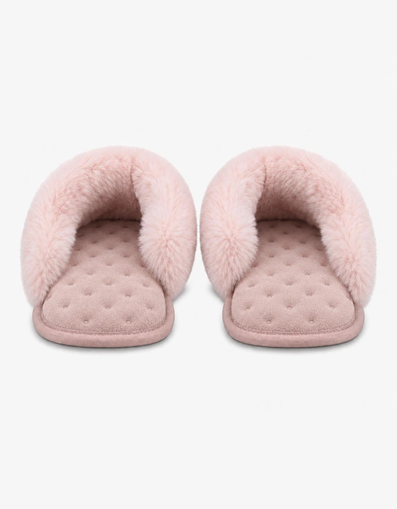 Totes Isotoner SUEDE MULE SLIPPER WITH FUR CUFF Womens Mules Pink