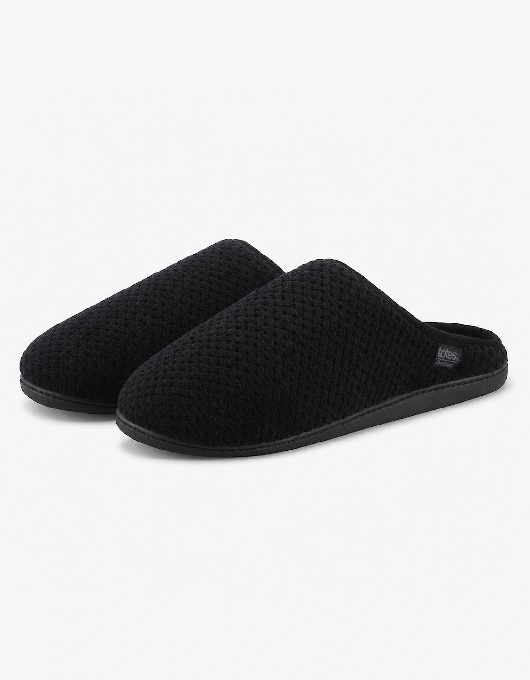 Totes Isotoner SWEPT BACK POPCORN MULE SLIPPER Mens Mules Black