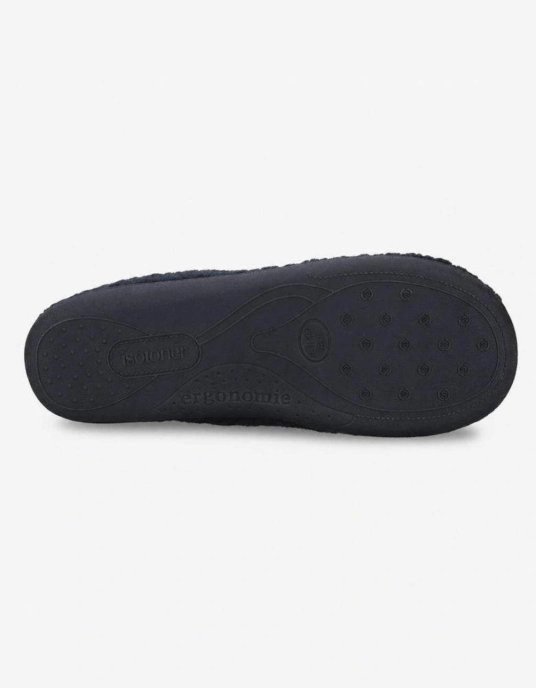 Totes Isotoner BORG FULL BACK SLIPPER WITH PULL TOGGLE Mens Full Slippers Navy