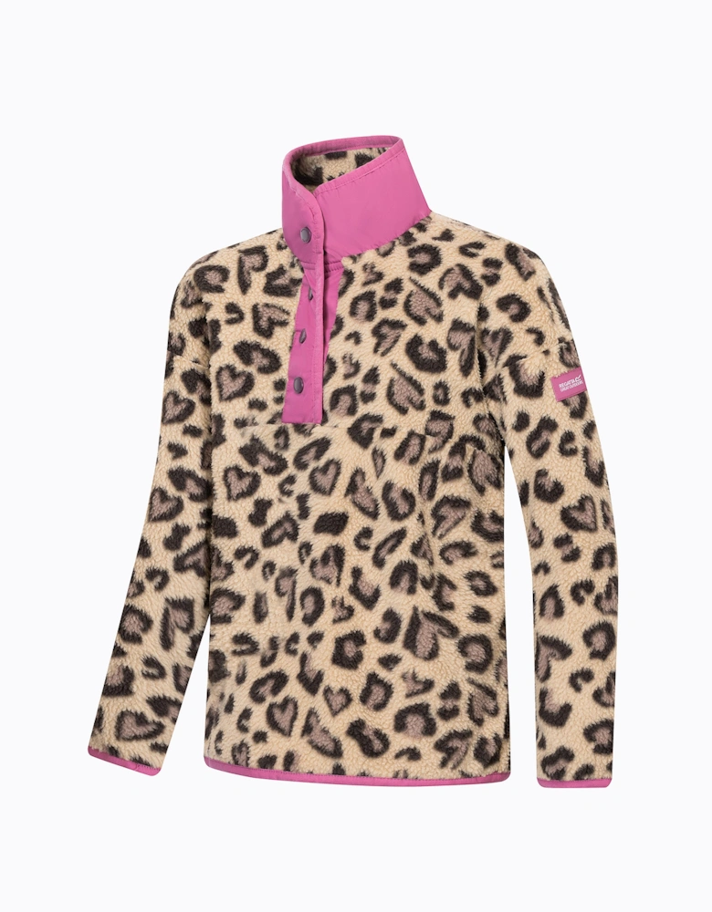 Regatta Childrens/Kids Eva Leopard Print Buttoned Fleece Top