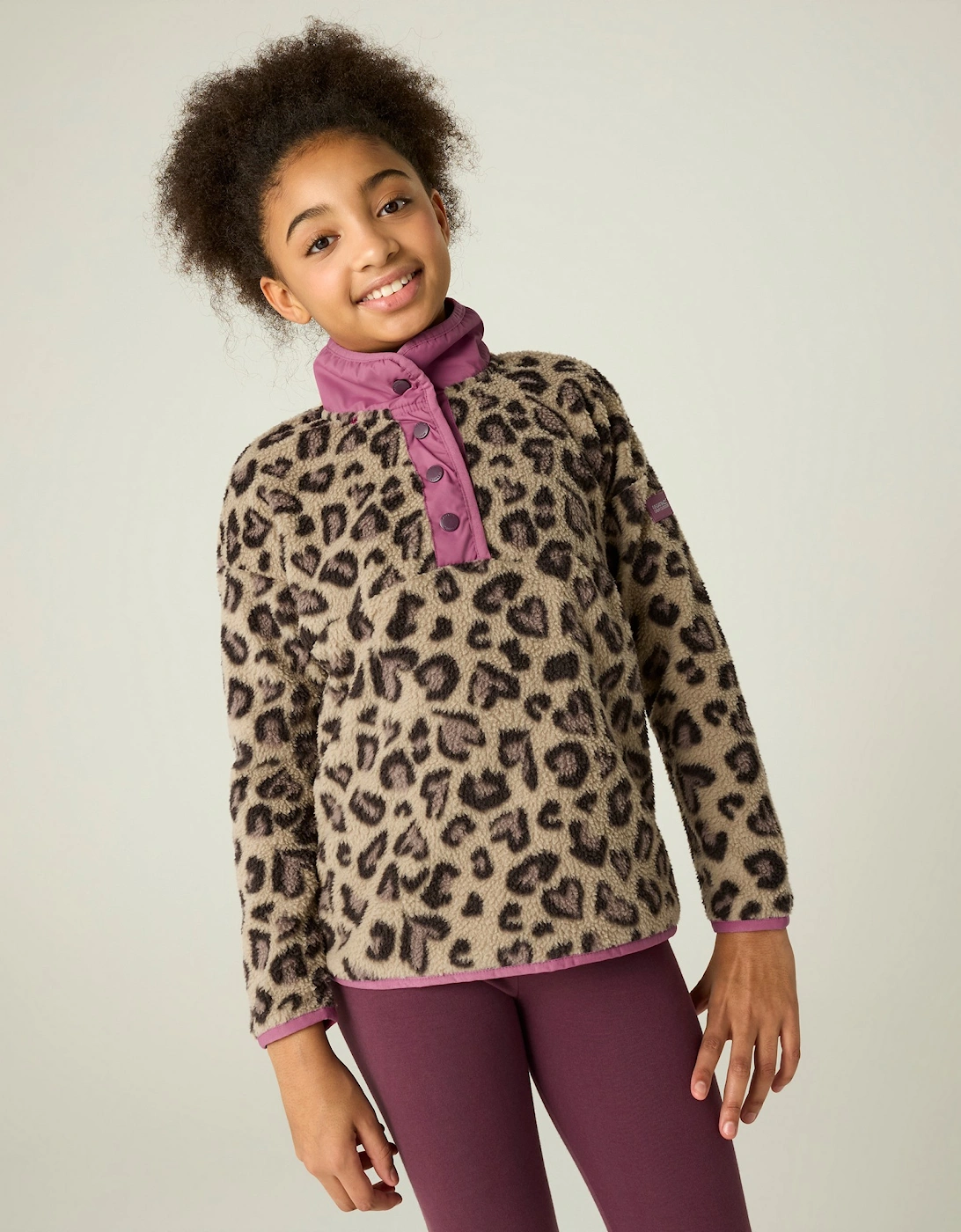Regatta Childrens/Kids Eva Leopard Print Buttoned Fleece Top