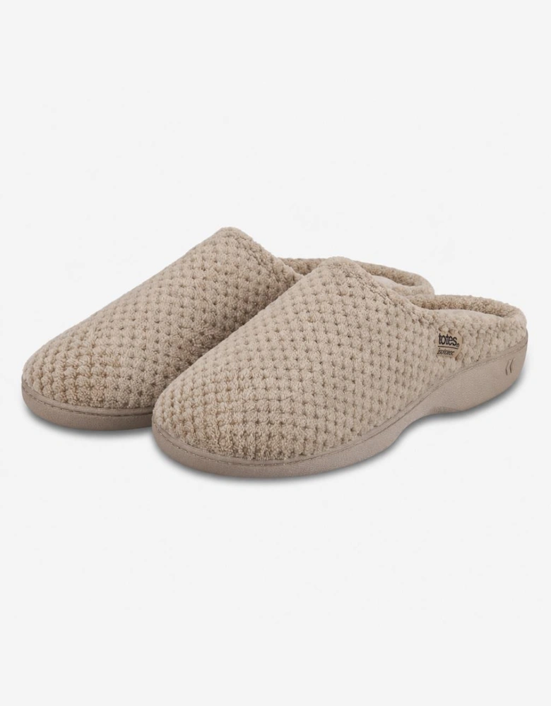 Totes Isotoner POPCORN TERRY MULE SLIPPER Womens Mules Light Brown