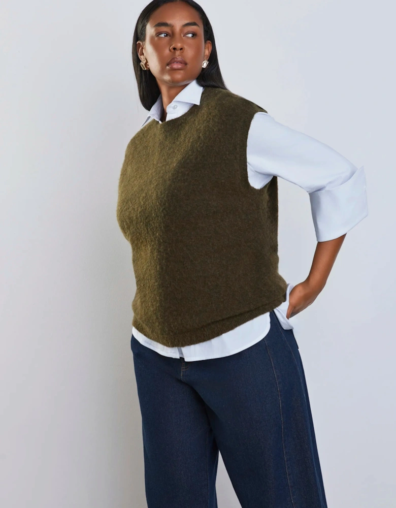 Olive Green Mohair Blend Knitted Vest