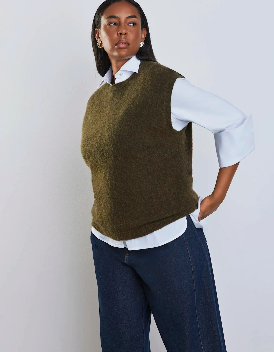 Olive Green Mohair Blend Knitted Vest