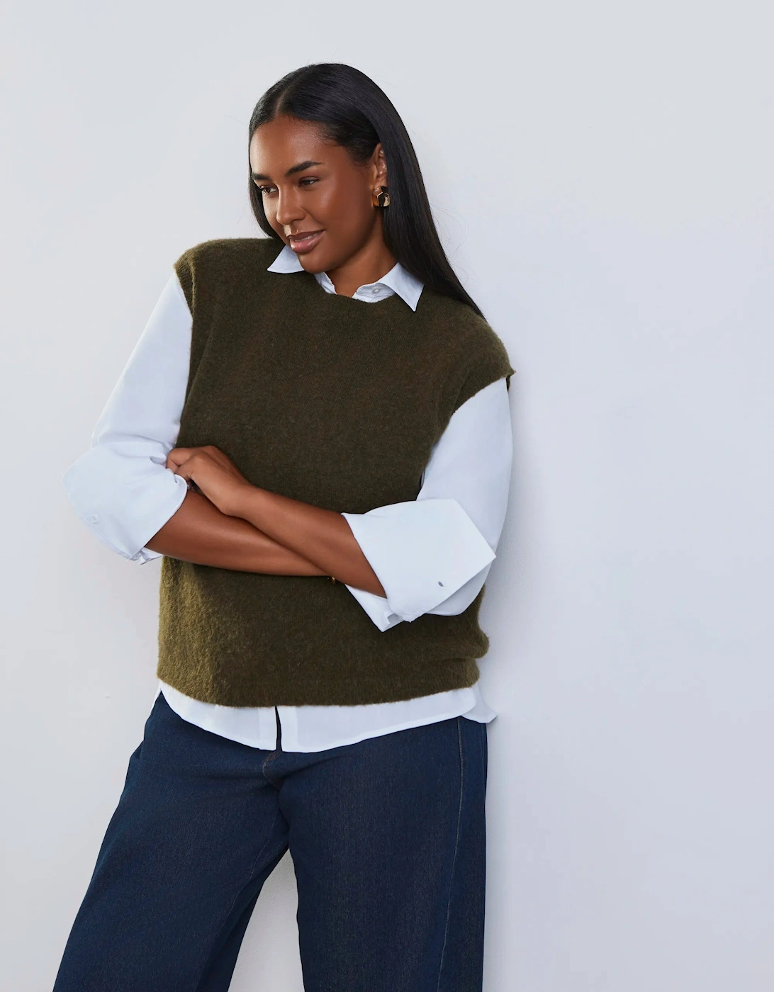 Olive Green Mohair Blend Knitted Vest