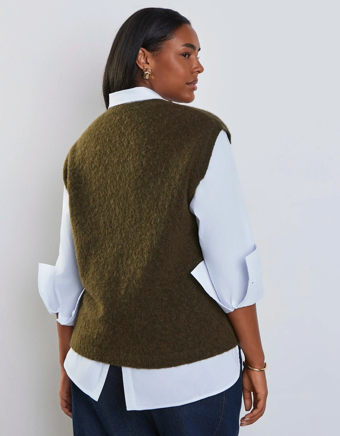 Olive Green Mohair Blend Knitted Vest
