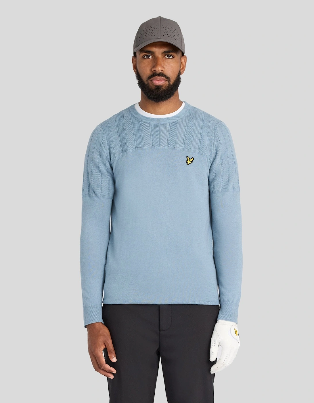 Lyle And Scott Men's Texture Block Crew Neck Jumper - Blue - Size: 44