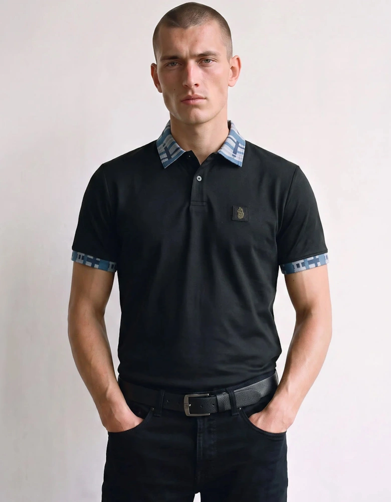 Luke 1977 Yard contrast collar polo shirt BLACK/BLUE